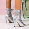 Fashion Silver Leather High Heeled Summer Short Boots Lace Up Peep Toe Women's Stiletto Elegant Boots Size 35-43 Botines Para Mujeres