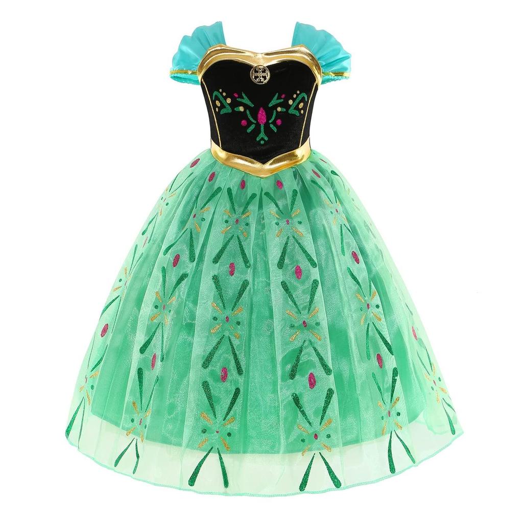 Costume Da Principessa Per Bambine - Blu Con Pizzo Oro E Paillettes, Set Completo Con Top, Pantaloni, Accessorio Capelli E Orecchini