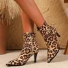Eilyken Designer Leopard Print Pointed Toe Thin High Heels Women Ankle Boots Fashion Zipper Short Booties Ladies Shoes
