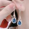 Korean Style Crystal Blue Heart Earrings for Women - Trendy, Elegant Hooks 2021