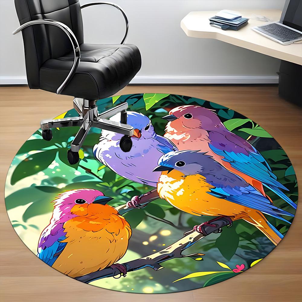 1PC Birds Nature Office Round Area Rug, Mat Suitable For Office, Under Office Chairs Bedroom Living Room Home Decor, Room Deco