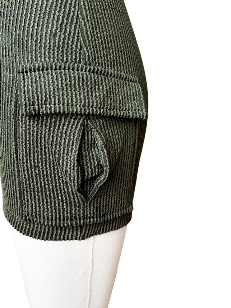 Women Solid Ribbed Two Piece Set Long Sleeve Hooded Cape + Pockets Spaghetti Straps Playsuits Fashion Stretch Streetwear Suits
