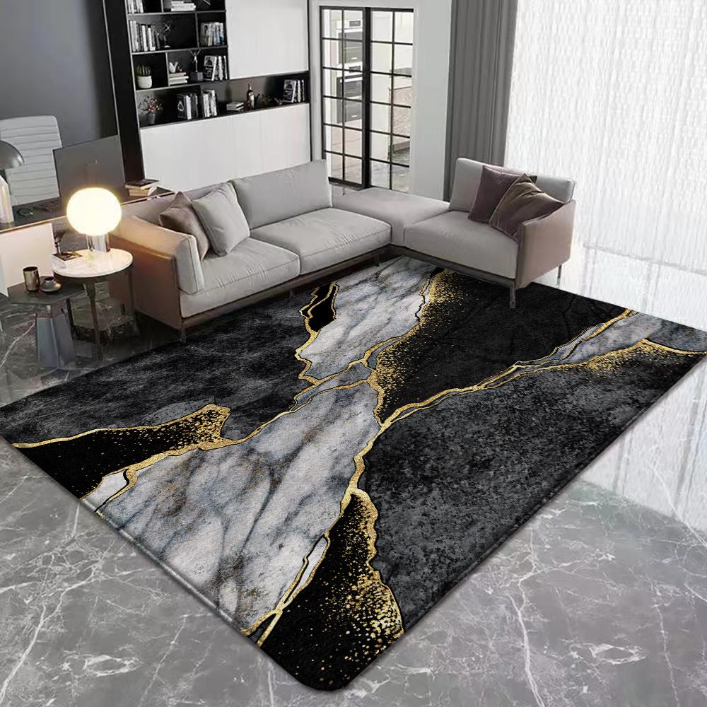 Tapis à imprimé marbre abstrait Antidérapant Lavable pour Salon Chambre Cuisine Décoration de Maison Tapis en Flanelle Imperméable