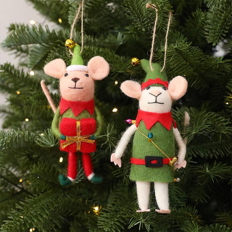 Felt Mouse Ornament Christmas Tree Decoration Handheld Gift Set With Light Belt Design Holiday Hanging Decor