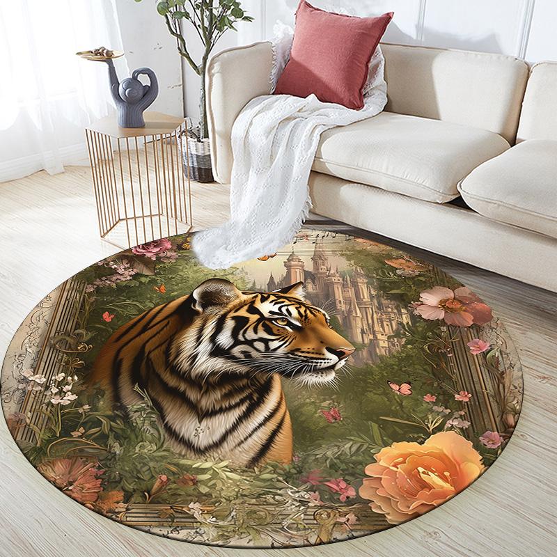 

Vintage Tiger,Round Area Rug,Carpet Rug for Living Room Bedroom Sofa Playroom Decor,Non-slip Floor Mat 80cmx80cm