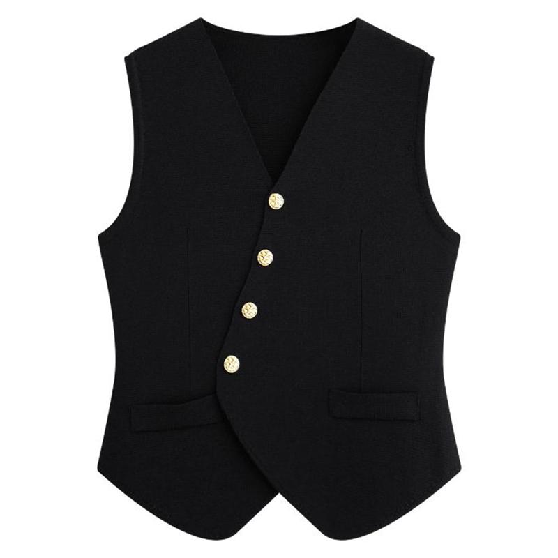 

Women S Winter Sleeveless Top Single Breasted French V-Neck Cardigan Vest one size