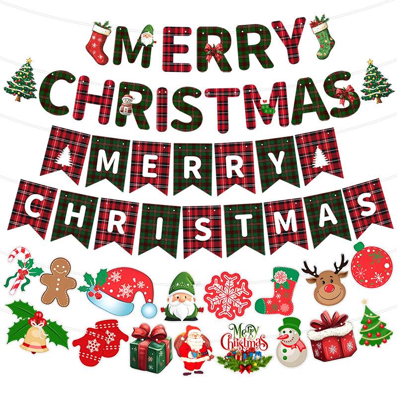 Christmas Decorations Letter Flag Banner Paper Christmas Flower Hanging Flag Atmosphere Decoration Party Decorations