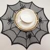 Round Spiders Webs Laces Placemat Soft Polyester Cobwebs Table Mats for Dining Ambiances
