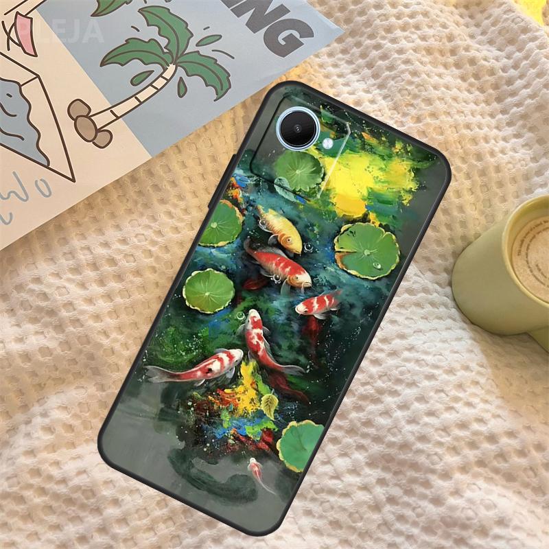 Koi Carp Fish Painting Case For Realme C55 C71 C67 C51 C75 C63 C61 C65 C53 C35 11 12 13 14 Pro Plus GT6 GT7 15 Pro