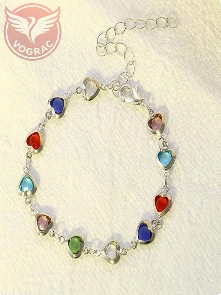 2 pcs Gold Bracelets For Woman Trendy Charm Colorful Heart Thin Chain Bracelet Dainty Gold Link Bracelet Jewelry Gifts For Women