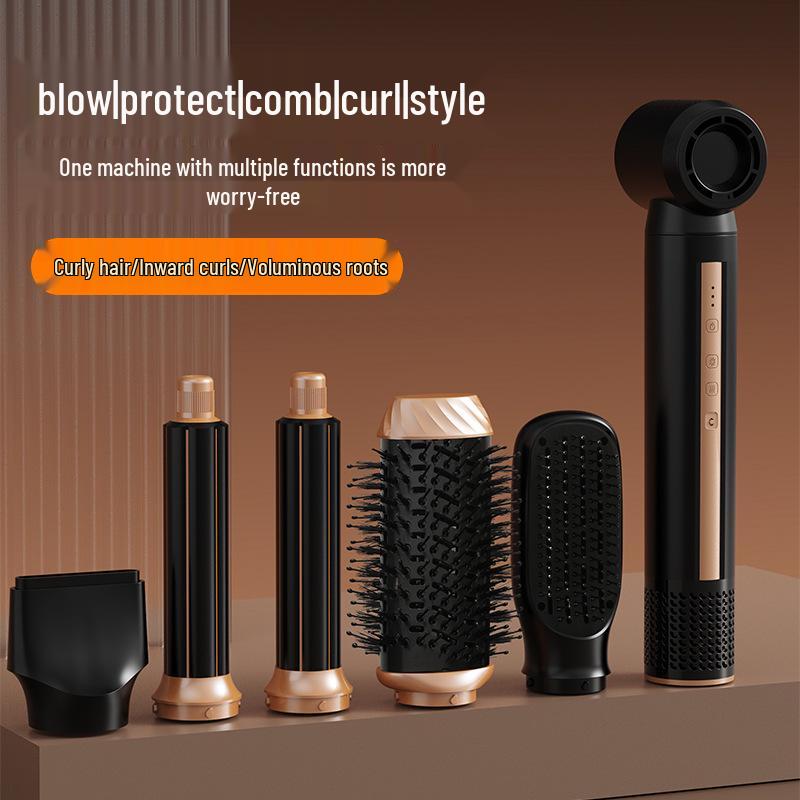 Çok Fonksiyonlu Hızlı Kuruyan Saç Kurutucu ve Maşa – Kabarık Modeller İçin Altı Bir Arada Sıcak Hava Tarağı