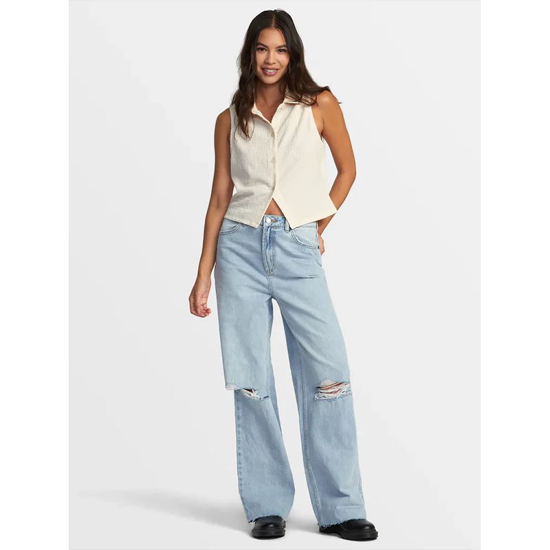 Foreign Trade Original Order RVC * a Coco American Vintage Washed Ripped Loose Slimming Straight Wide Leg Jeans 1304