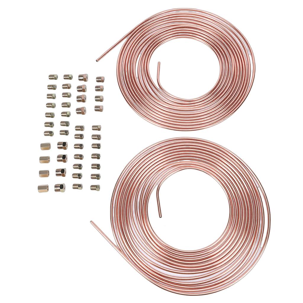 2 Sets 25Ft 3 16in Brake Line Tubing Kit with 32 Fittings 4 Connectors 8 Nuts Galvanized Alloy Brake Line Roll for
