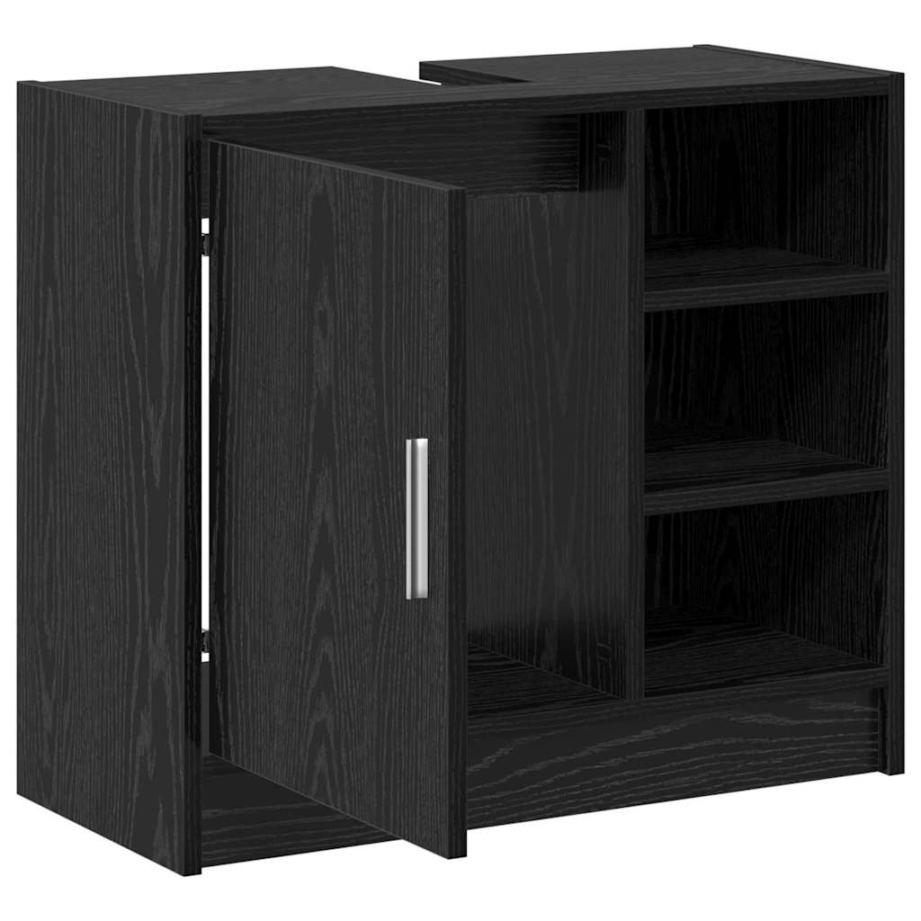 Bathroom Cabinet with Door Black Oak Effect 63 x 29 x 55 cm