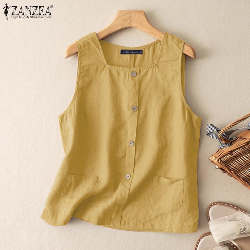 

ZANZEA Женские повседневные хлопковые майки с квадратным воротником L жёлтый