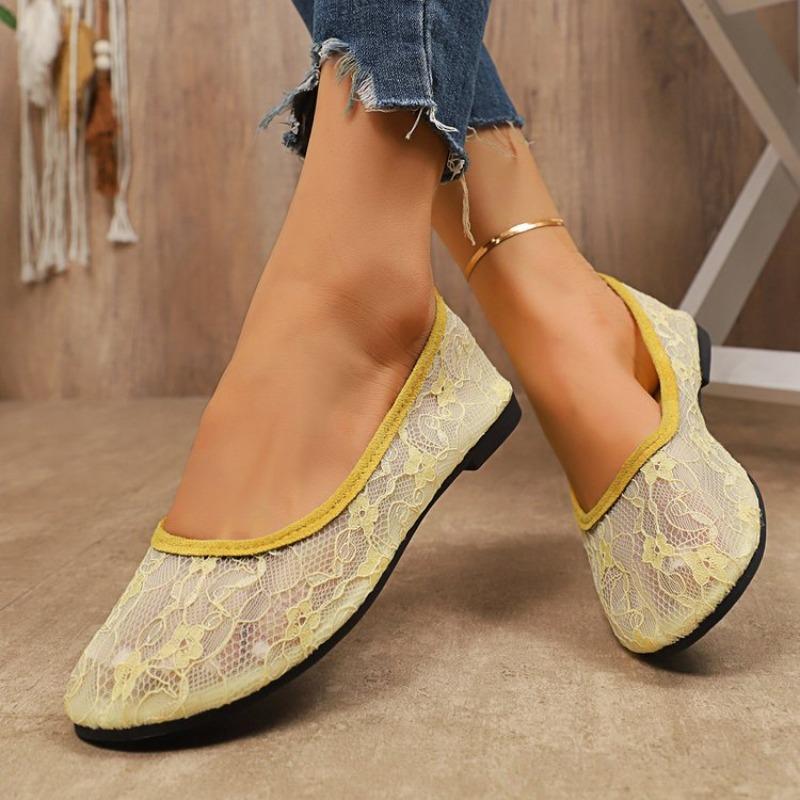 Fashion 2025 Summer Fashion Lace Round Toe Shallow Flat Shoes Breathable Comfortable and Versatile New Women's Shoes