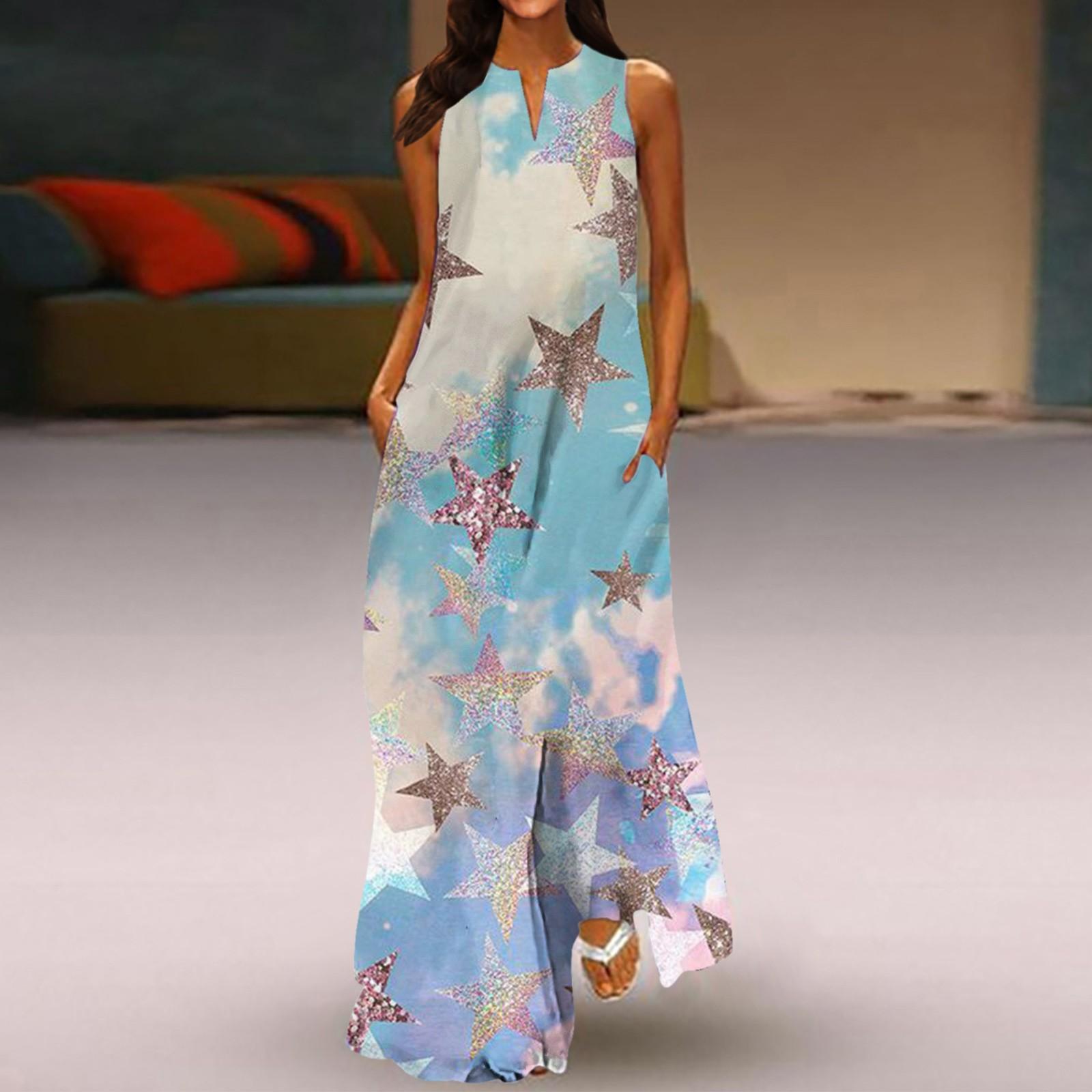 

Нова жіноча весняно-літня модна класична довга сукня без рукавів з V-подібним вирізом і кольоровим принтом XXXXXL