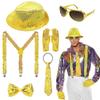 Dance Star Costume for Adults Men Hat Suspenders Bowtie Gloves Rings 80s 90s Stage Outfits Halloween Cosplay Costume
