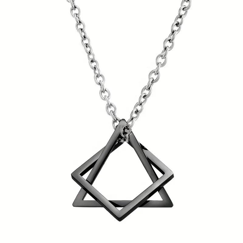 Geometric Triangle Square Combination Titanium Steel Hip-Hop Necklace Men'S Trendy Handsome Soil Cool Simple Pendant Accessories