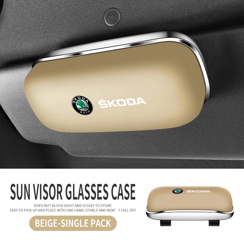 XOWS7 Car Sun Visor Sunglasses Case for Skoda Octavia Fabia Superb Rapid, Eyeglasses Holder Storage Box Auto Interior Accessories