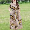 Plus Size Women's Long Dress Summer  Short Sleeve Vintage Print Dress for Women