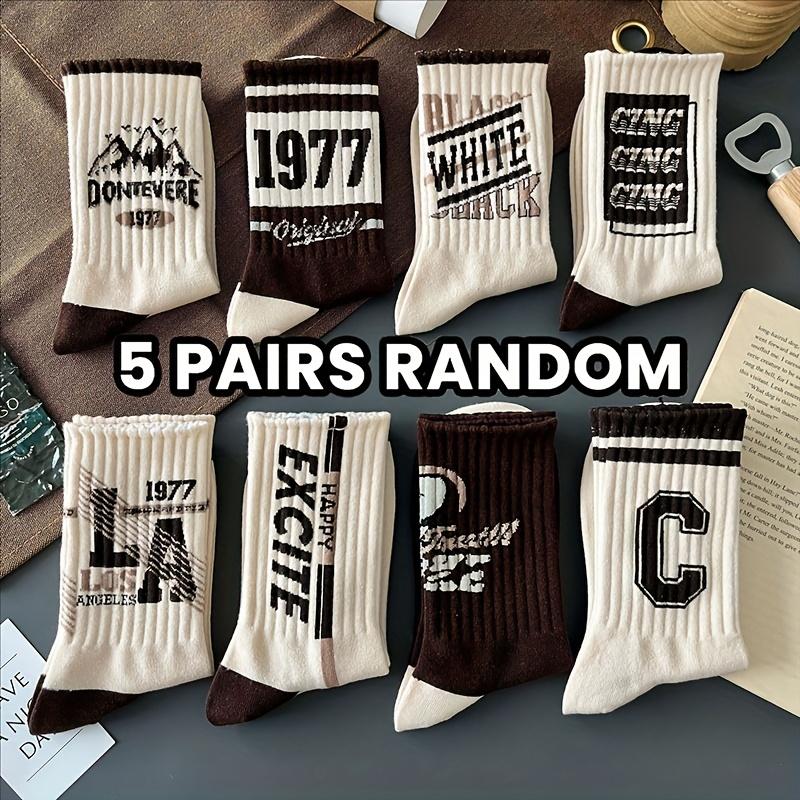 

5 Pairs Retro Letter Print Socks Unisex - Comfortable Mid-Calf All Seasons Urban Street Style Bold Letters