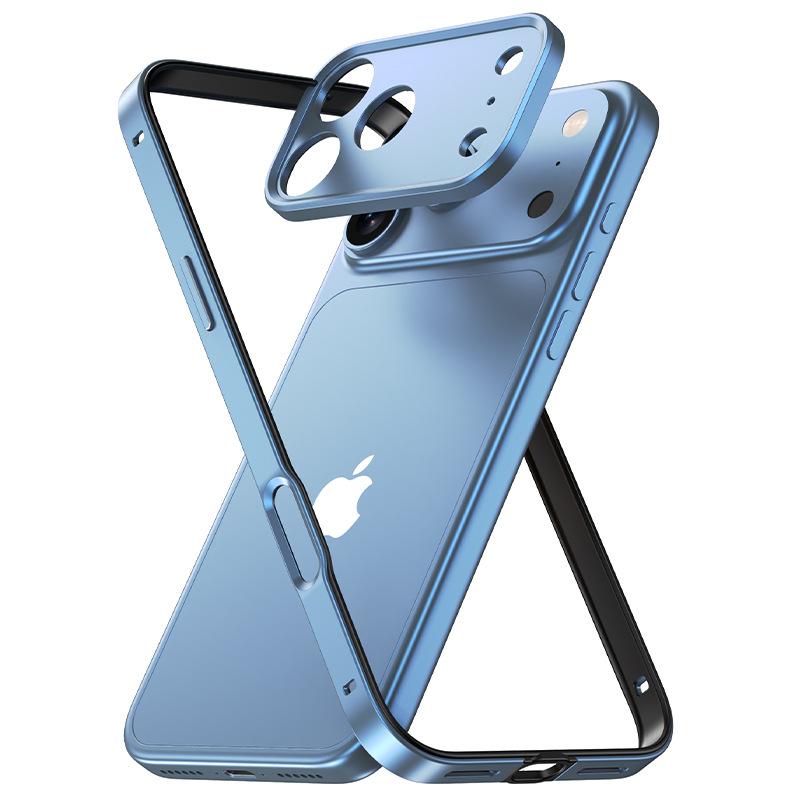 Applicable to iPhone17PROMAX mobile phone case silicone metal frame Apple 17 comes with aluminum alloy lens sticker