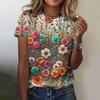 Fashions Women's Clothing Crushed Flower O-Neck Loose Short Sleeve T-Shirt Coloured Print Tops Ventilate Tshirts Streetwear