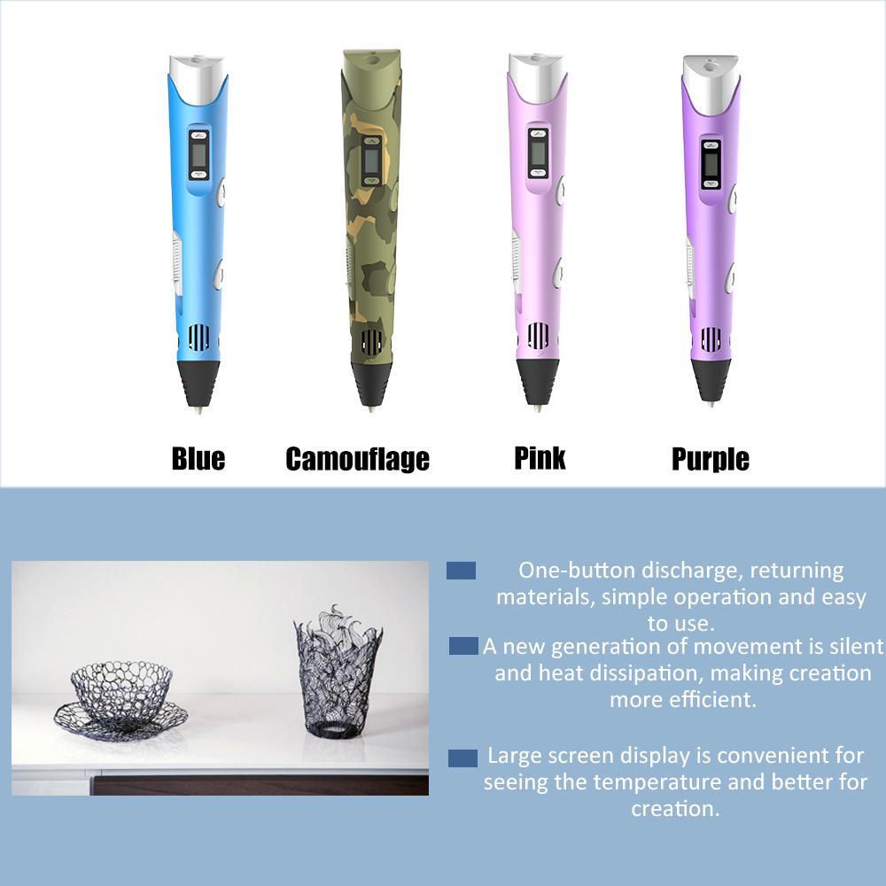 Digital Display Intelligent 3D Printing Pen High Temperature 3D Graffiti Painting Pens with USB Cable