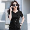 Women's Summer New High End Temperament V Collar Shoulder Short Sleeve Irregular Hem Top