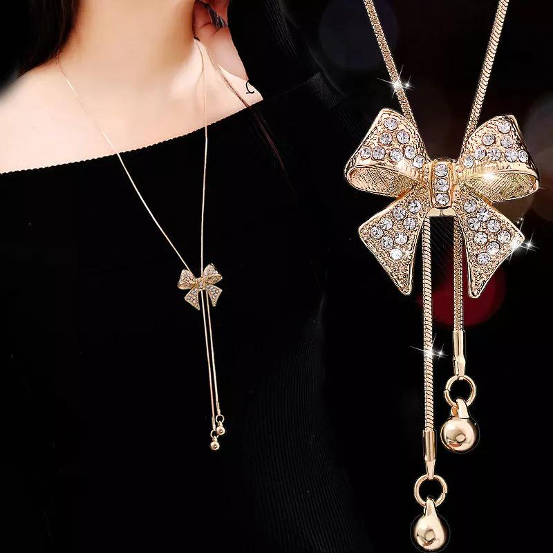 Korean Tassel Crystal Pendant Necklace - Elegant Long Sweater Chain