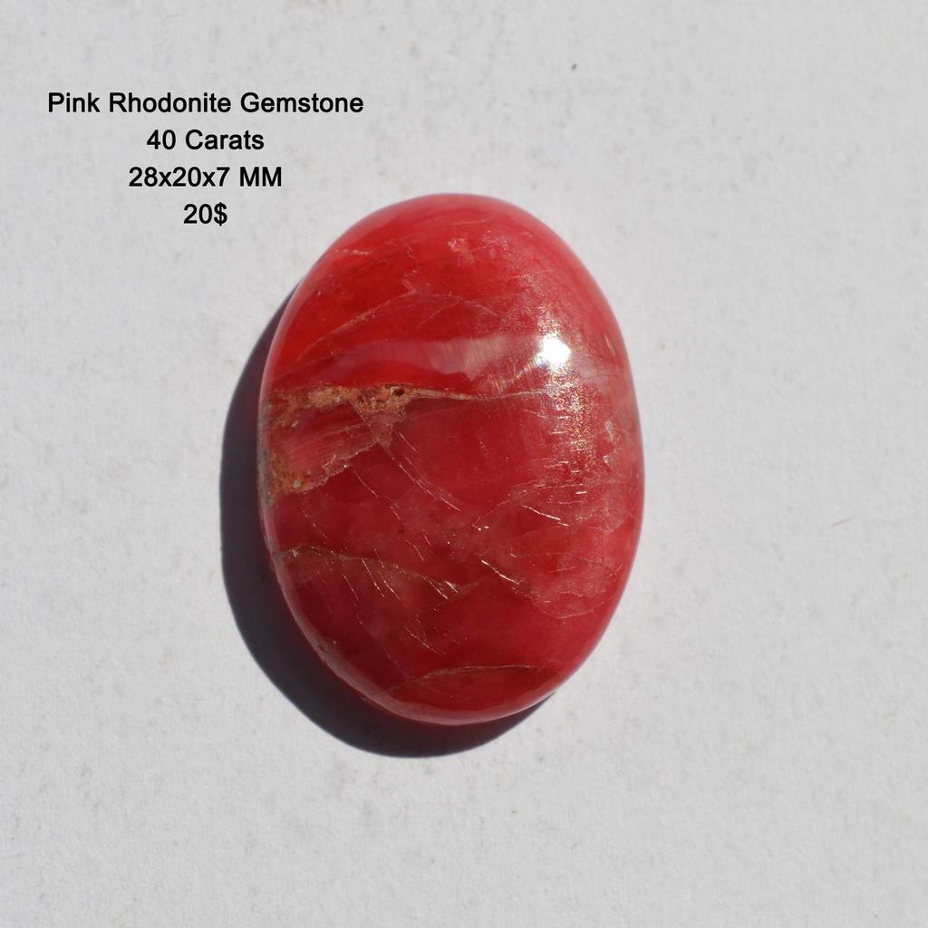 Natural Pink Rhodonite Gemstone Cabochon, Rare Rhodonite Cabochon (40 Carats) Oval Shape 28x20x7 MM