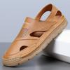 2025 Summer New Leather Sandals for Men Solid Color Fashion Casual Soft Sole Hallow Breathable Antiskid Designer Shoes Man