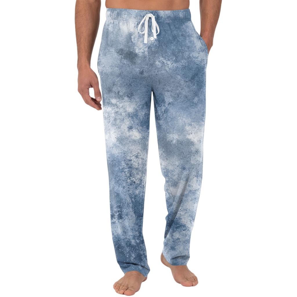 Pantaloni casual da uomo in maglia con stampa alla moda e tasca, pantaloni da pigiama