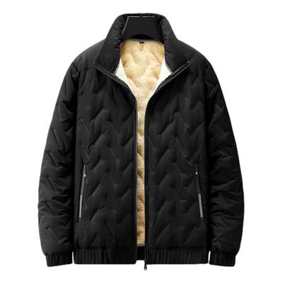 Men Cotton Jacket Autumn Winter Thick Warm Plush Lining Stand Collar Zipper Pocket Long Sleeves Casual Regular Fit Solid Color Male Casual Coat