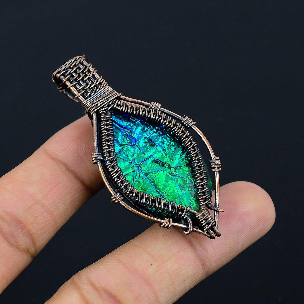 Australian Triplet Opal 999 Copper Wire Wrapped Pendant, Handmade Gemstone Jewelry Pendant Gift For Birthday