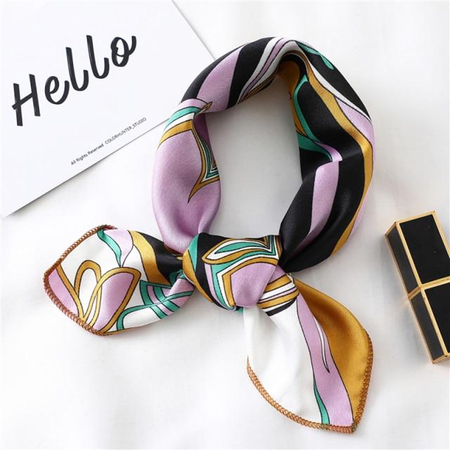 New Silk Scarf Square Women Fashion Dot Plaid Print Neckerchief Ladies Work Scarves Small Winter Foulard Bandana Hair Tie Band EMA