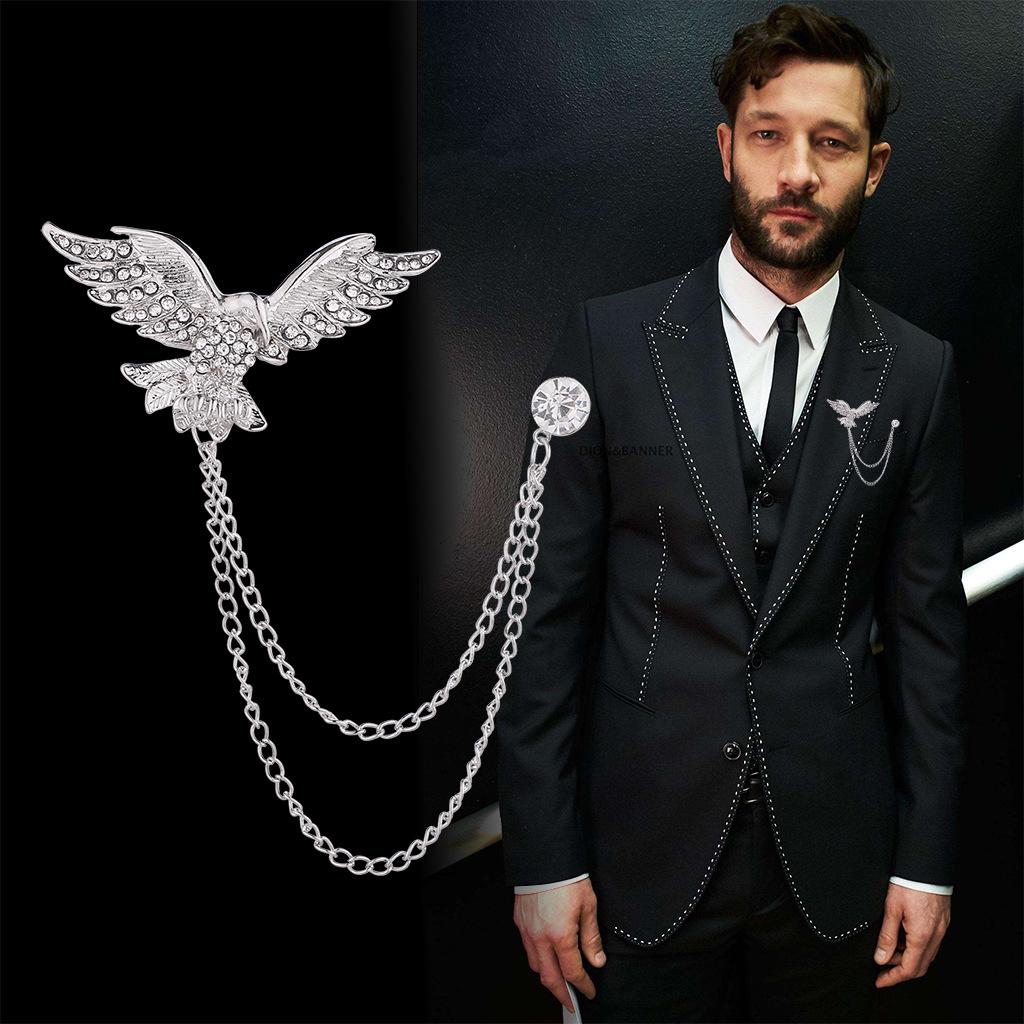 Men's Fashion Suit Brooch Simple Diamond Tassel Metal Wedding Dress Suit Brooch Collar Pin