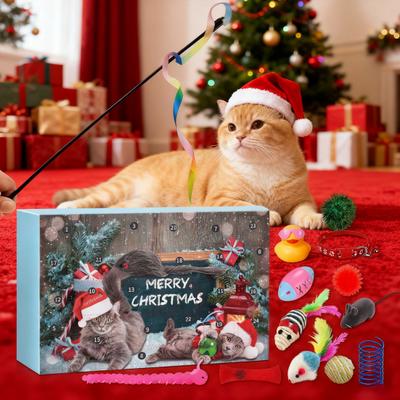 Kedi Advent Takvimi İnteraktif Kedi Oyuncakları Peluş Fare Çeşitli Toplar Çubuk Seti 24 Gün Noel Geri Sayım Takvimi Kedi Severler Yavru Kedi Sahipleri için Hediyeler