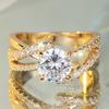 Cute Female White Zircon Stone Ring Gold Color Engagement Charm Wedding Jewelry For Women