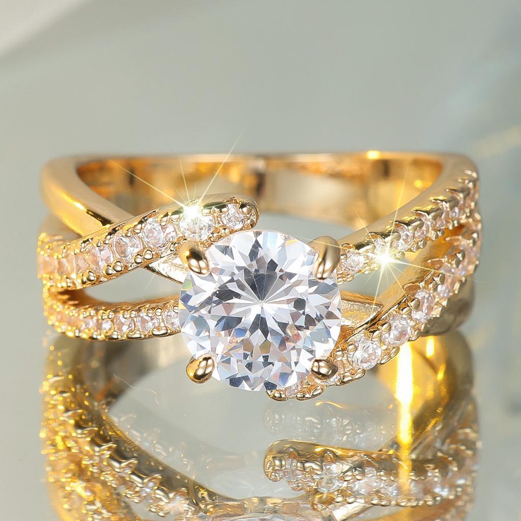 Cute Female White Zircon Stone Ring Gold Color Engagement Charm Wedding Jewelry For Women