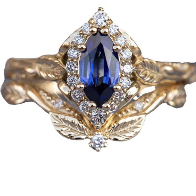 Source New Retro Court Style Women's Pair Ring Fashionable Gold-plated Sapphire Ring