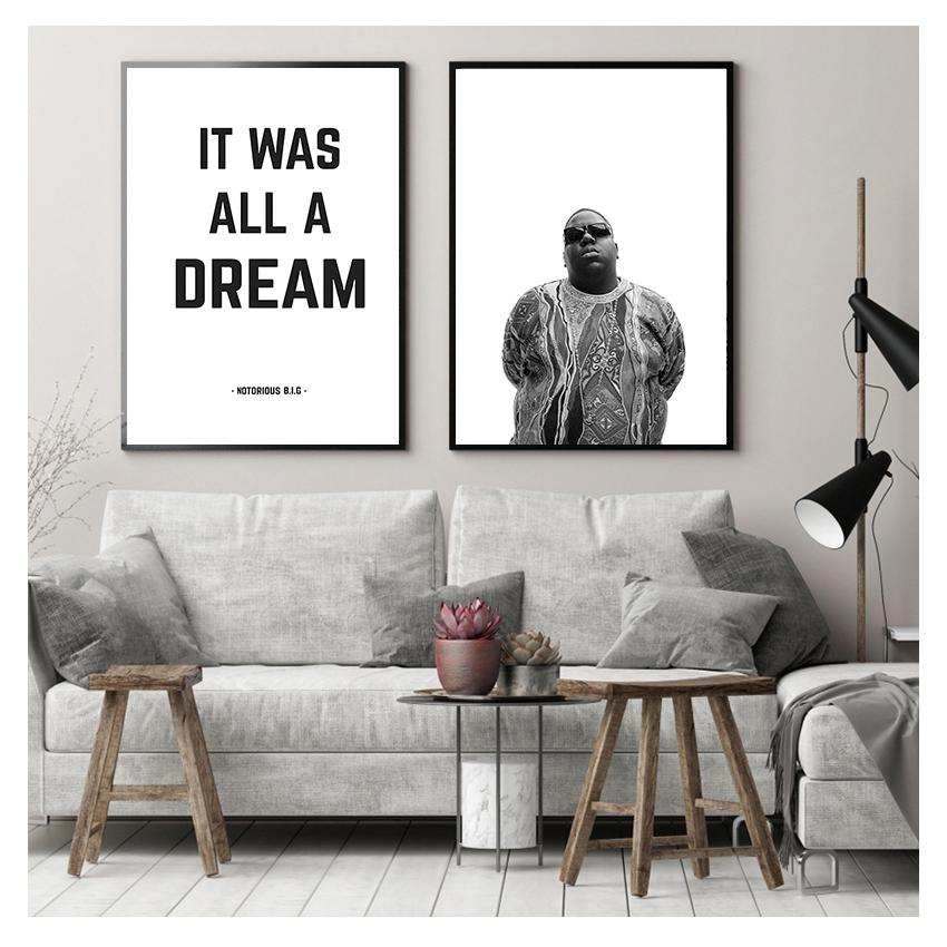 and Poster , It Was All A Dream Biggie Smalls Quote Rap Prints Wall Art Decor The Notorious BIG Canvas Print
