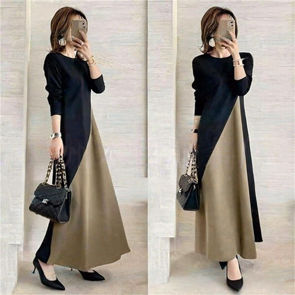 WURHUDC Long Round Long Casual Shirt Korean Long Party Everyday Wear Dress, Neck, Sleeves, Tunic, Women's, Style, Flared, A-Line, Figure-Flattening,