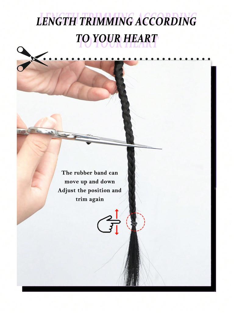 Synthetic 26Inch Boxing Braids Ponytail Extension With Rubber Band Hair Ring For Girls Women Black Wig