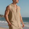 New linen solid color shirt men's summer sleeveless loose casual lapel vest
