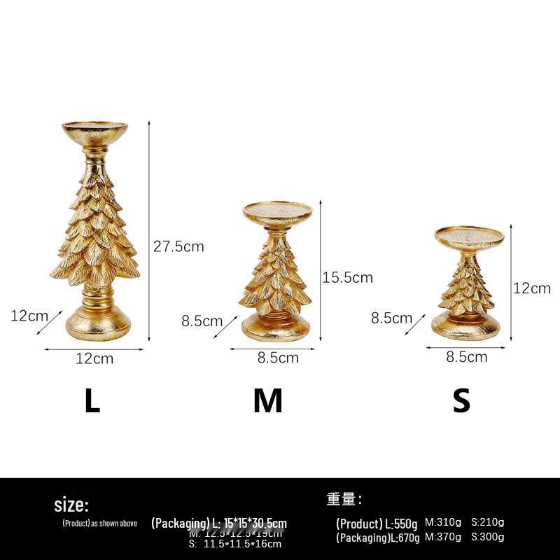 Gold Christmas Tree Candlestick Holder - Festive Home Decoration Ornament