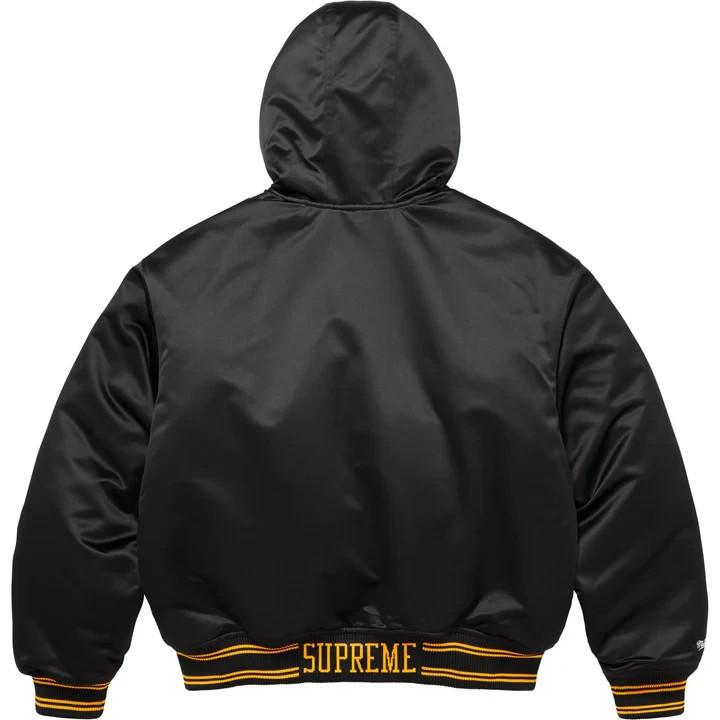 Supreme Mitchell Ness Lined Hooded Satin Varsity Jacket Black