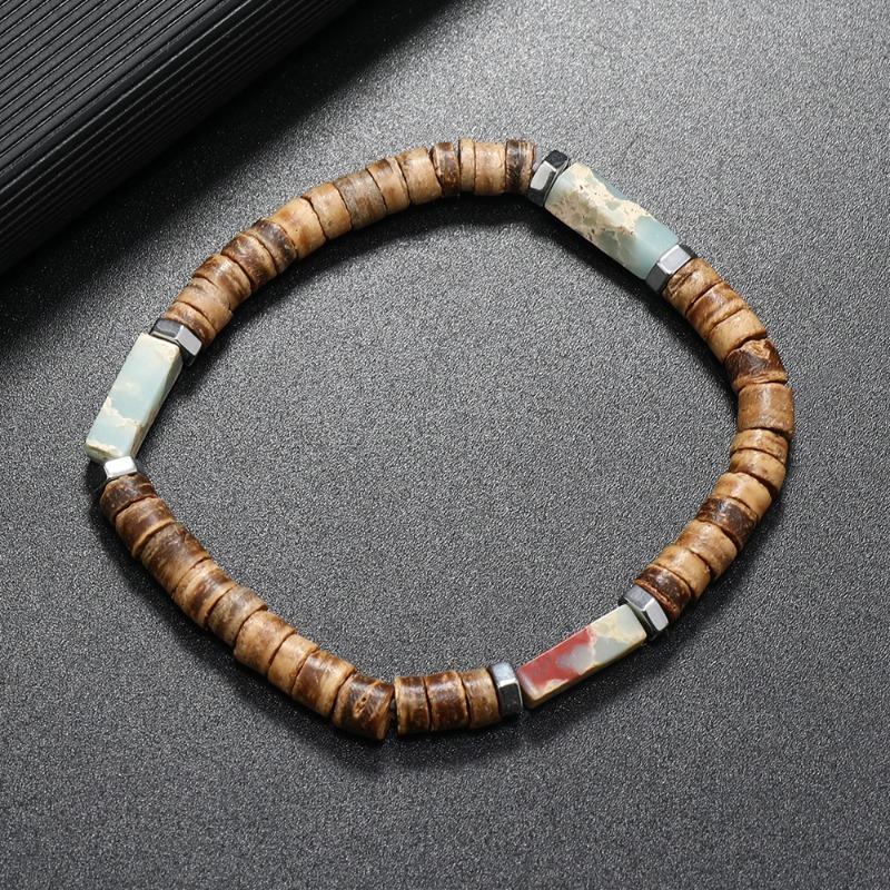 Natural Coconut Wood Turquoise Beaded Bracelet – Bohemian Spiritual Jewelry, Calm Protection Gift for Men