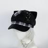 New Y2K Spice Girl Subculture Plaid Patch Cat Ear Hat Versatile Beret Breathable Cos Hat
